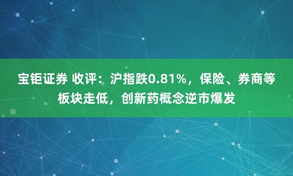宝钜证券 收评:沪指跌0.81%,保险、券商等板块走低,创新药概念逆市爆发